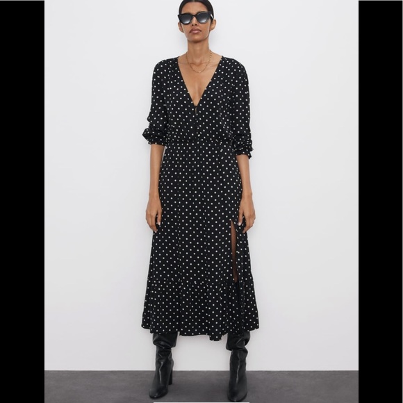 🤍 Zara Polka Dot Midi Dress 9006/164 sz Large - Picture 2 of 8